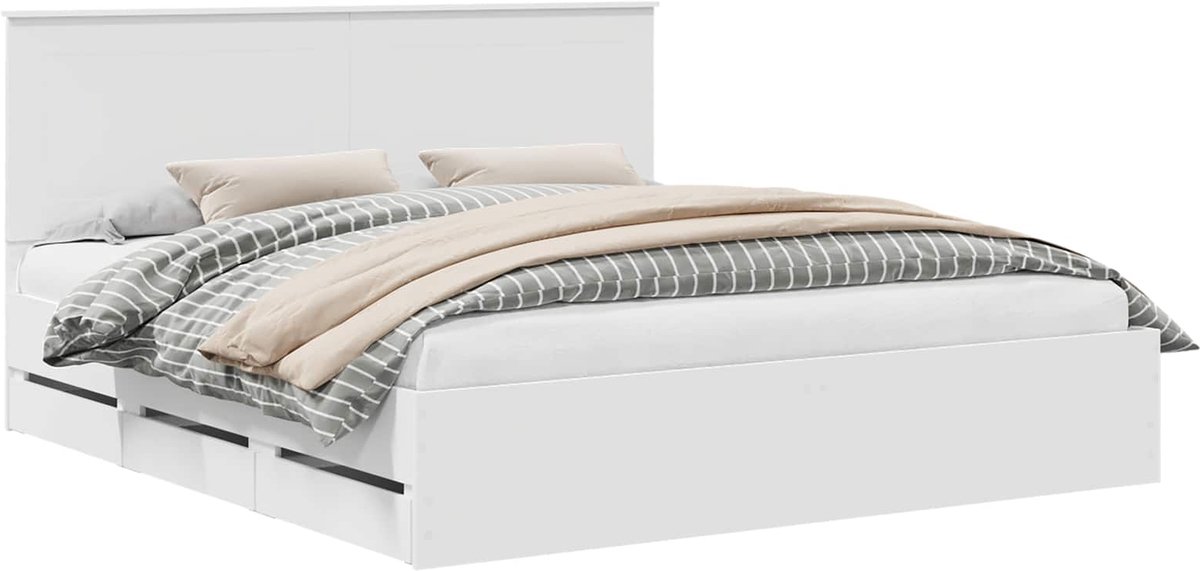 vidaXL - Bedframe - met - lade - met - opslag - Wit - 200 - x - 200 - cm - Ingenieurshout
