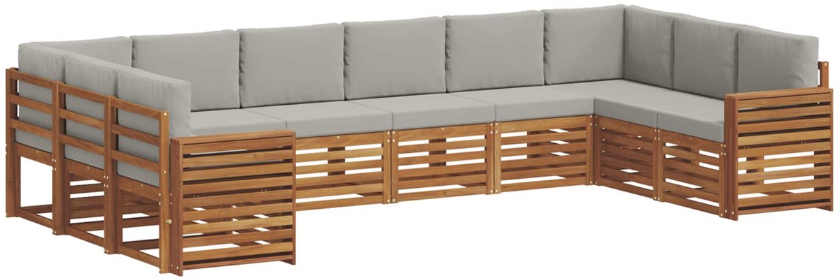 vidaXL Buiten - bank - set - 10 - st - 10-zits - Naturel - en - lichtgrijs Naturel en lichtgrijs