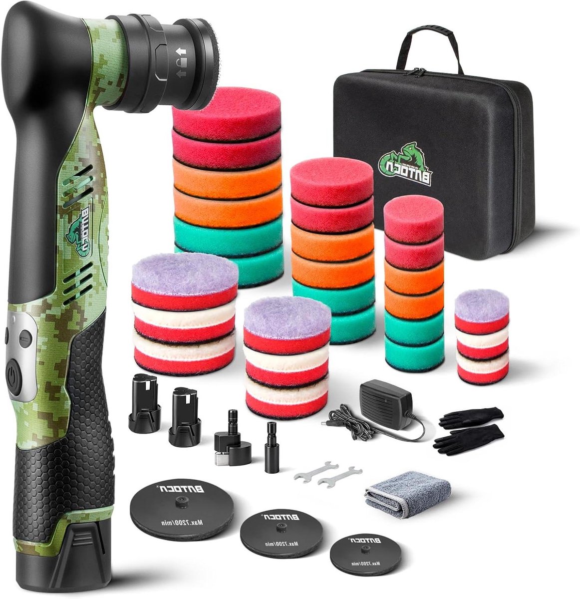 Mini Polijstmachine - Autodetailer Excentrisch - Auto Lak Herstellen - 2-in-1 Roterend Excentrisch - 25-75 mm Pads - Camouflagepatroon