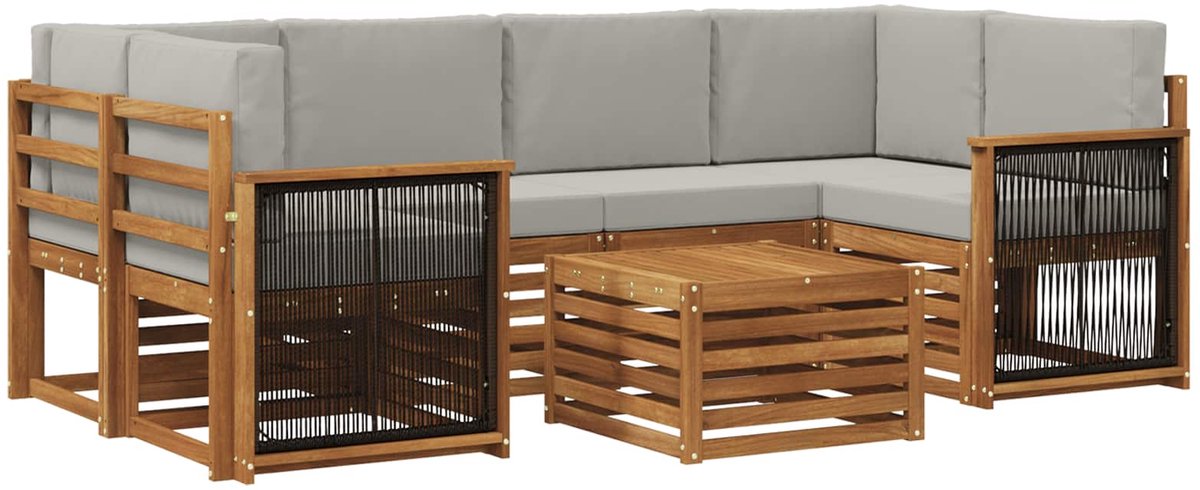 vidaXL Buiten - bank - set - 7 - st - 6-zits - Naturel - en - lichtgrijs Naturel en lichtgrijs