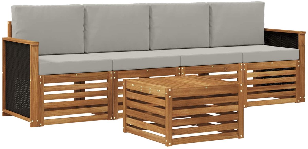 vidaXL Buiten - bank - set - 5 - st - 4-zits - Naturel - en - lichtgrijs Naturel en lichtgrijs