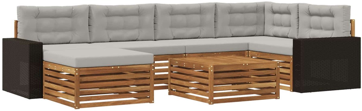 vidaXL Buiten - bank - set - 7 - st - 6-zits - Naturel - en - lichtgrijs Naturel en lichtgrijs