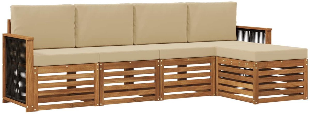 vidaXL Buiten - bank - set - 5 - st - 5-zits - Natuurlijk - en - Beige Natuurlijk en Beige