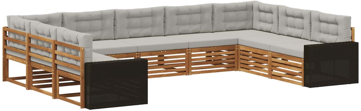 vidaXL Buiten - bank - set - 9 - st - 9-zits - Naturel - en - lichtgrijs Naturel en lichtgrijs