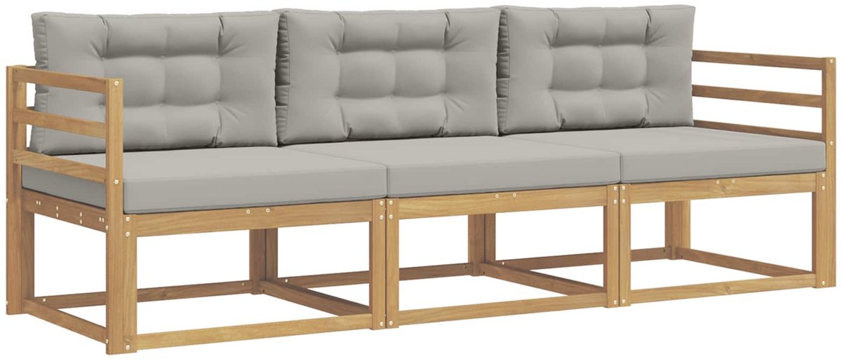 vidaXL Buiten - bank - set - 3 - st - Wit - en - Lichtgrijs - Polyester Wit en lichtgrijs