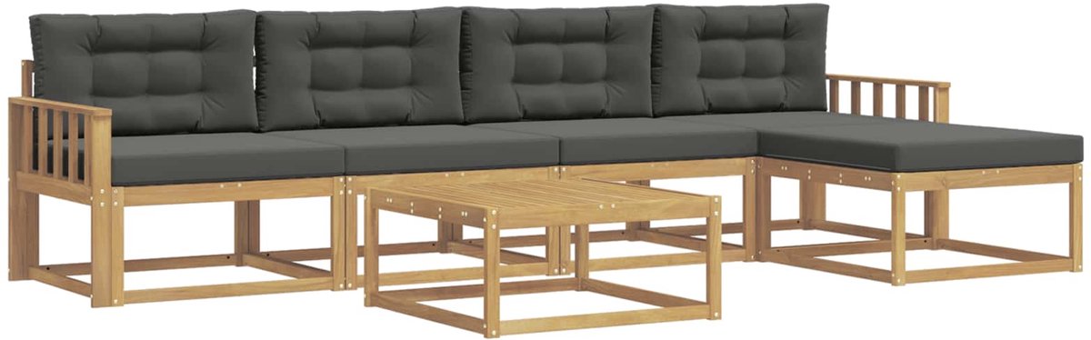 vidaXL Buiten - bank - set - 6 - st - 5-zits - Wit - en - antracietkleurig - Polyester Wit en antracietkleurig