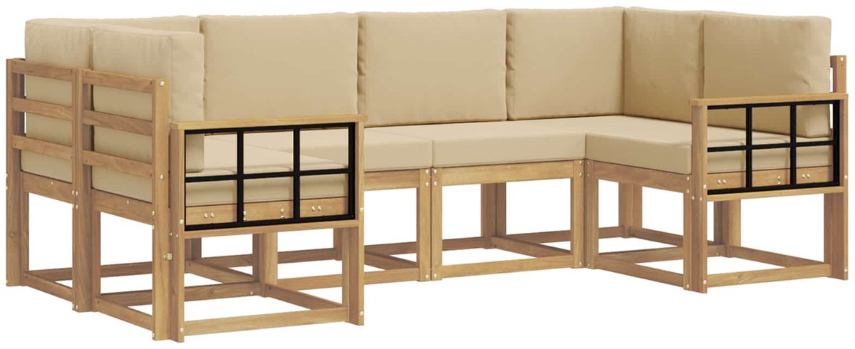 vidaXL Buiten - bank - set - 6 - st - 6-zits - Wit - en - Beige Wit en Beige