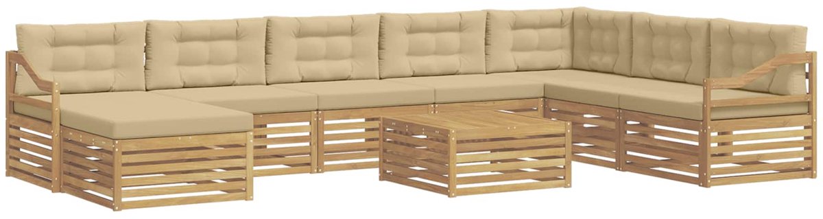vidaXL Buiten - bank - set - 9 - st - 8-zits - Wit - en - Beige - Polyester Wit en Beige