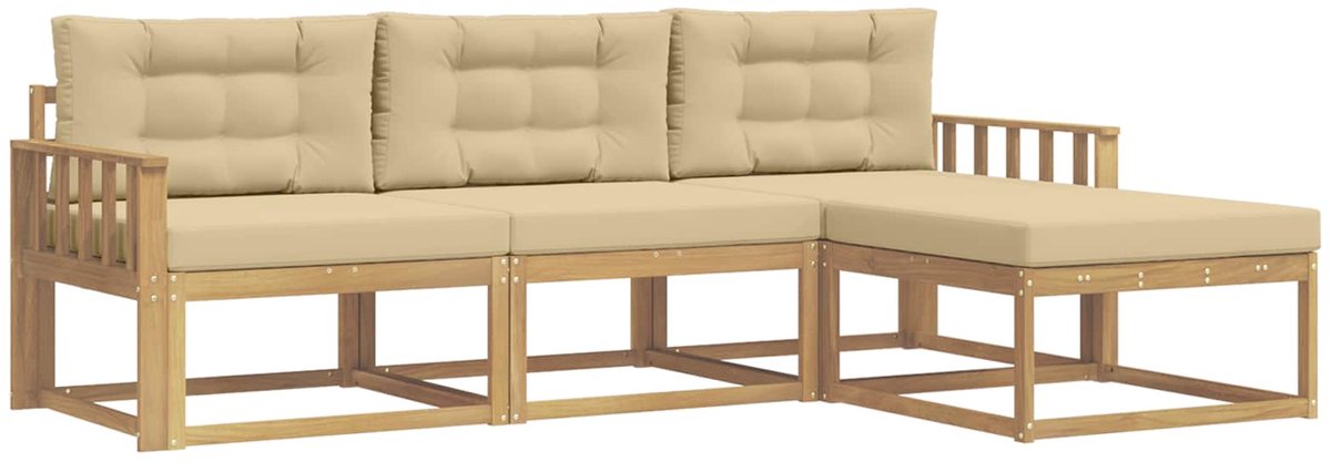 vidaXL Buiten - bank - set - 4 - st - Wit - en - Beige - Polyester Wit en beige