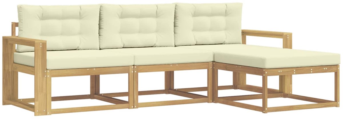 vidaXL Buiten - bank - set - 4 - st - Wit - en - crèmekleurig - Polyester Wit en crèmekleurig