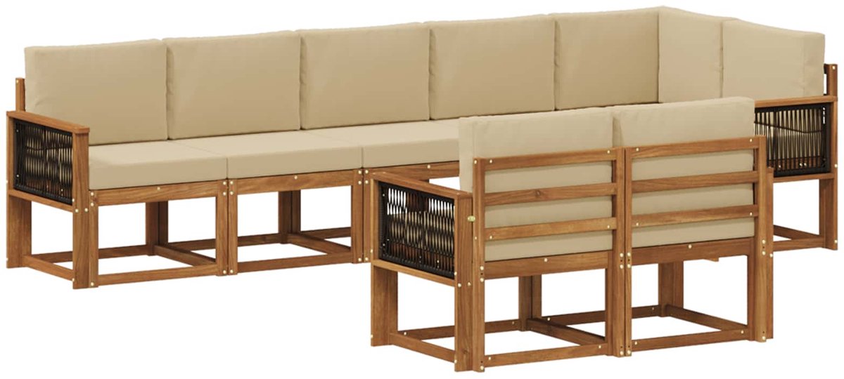 vidaXL Buiten - bank - set - 8 - st - 8-zits - Natuurlijk - en - Beige Natuurlijk en Beige
