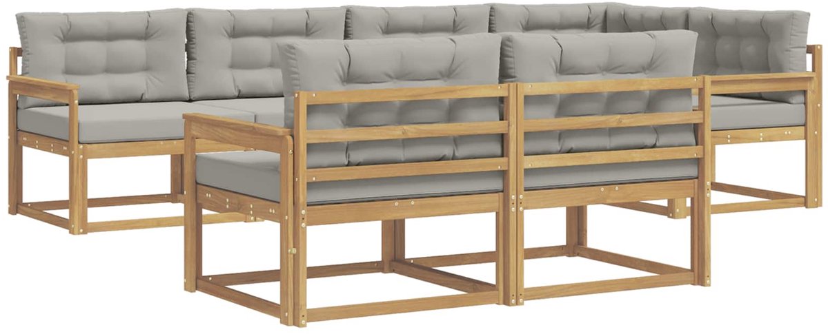vidaXL Buiten - bank - set - 6 - st - 7-zits - Wit - en - Lichtgrijs - Polyester Wit en Lichtgrijs