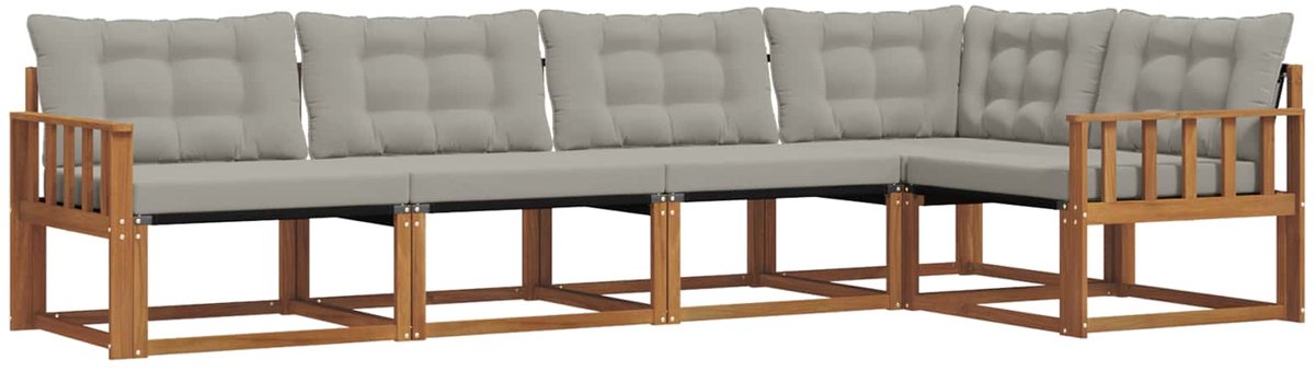 vidaXL Buiten - bank - set - 5 - st - 5-zits - Naturel - en - lichtgrijs Naturel en lichtgrijs