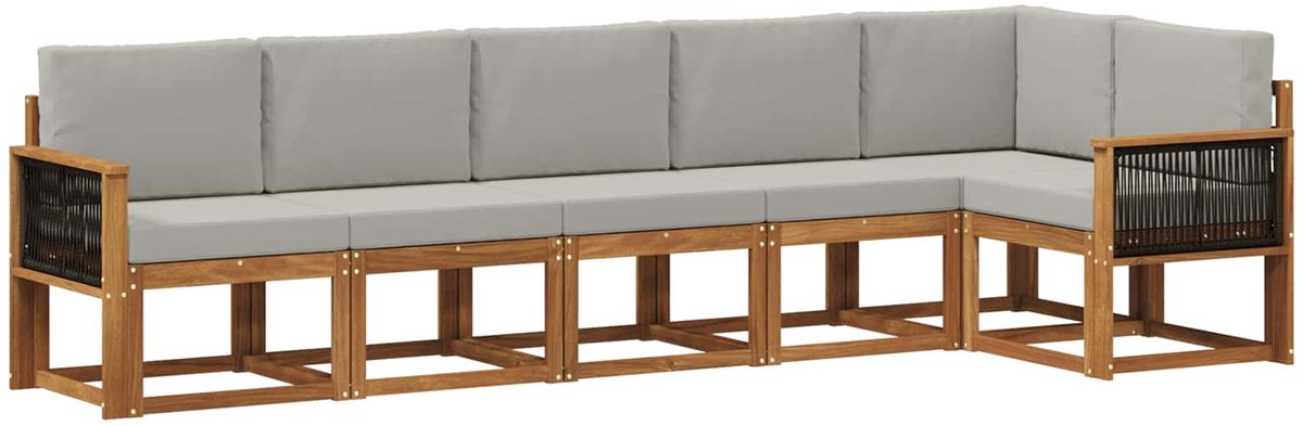 vidaXL Buiten - bank - set - 6 - st - 6-zits - Naturel - en - lichtgrijs Naturel en lichtgrijs