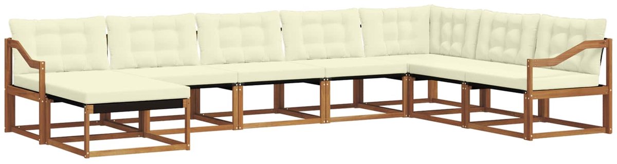 vidaXL Buiten - bank - set - 8 - st - Natuurlijk - en - Crème - Massief - Acacia - Hout Natuurlijk en Crème