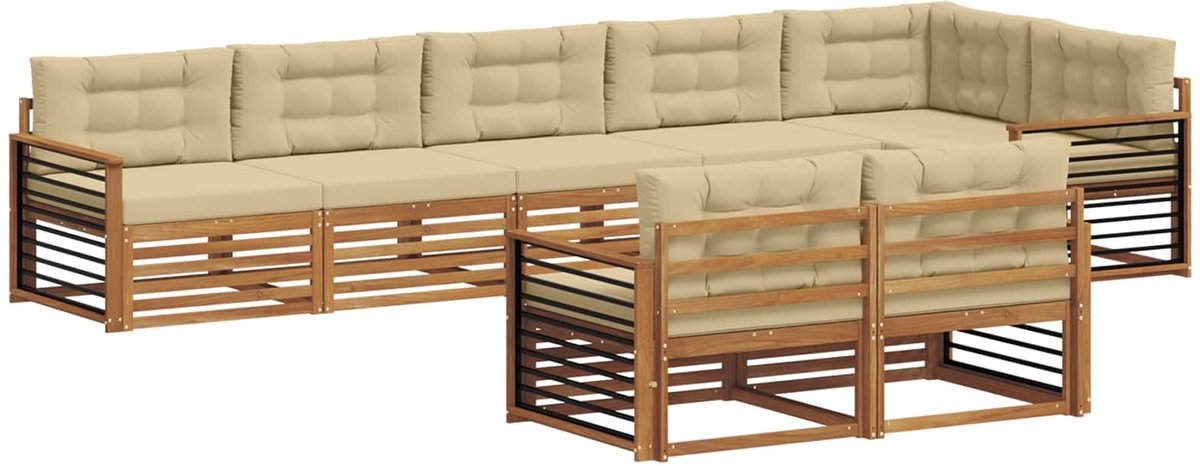 vidaXL Buiten - bank - set - 8 - st - 8-zits - Natuurlijk - en - Beige Natuurlijk en Beige