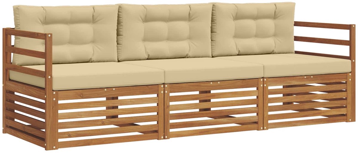 vidaXL Buiten - bank - set - 3 - st - Natuurlijk - en - Beige Natuurlijk en beige