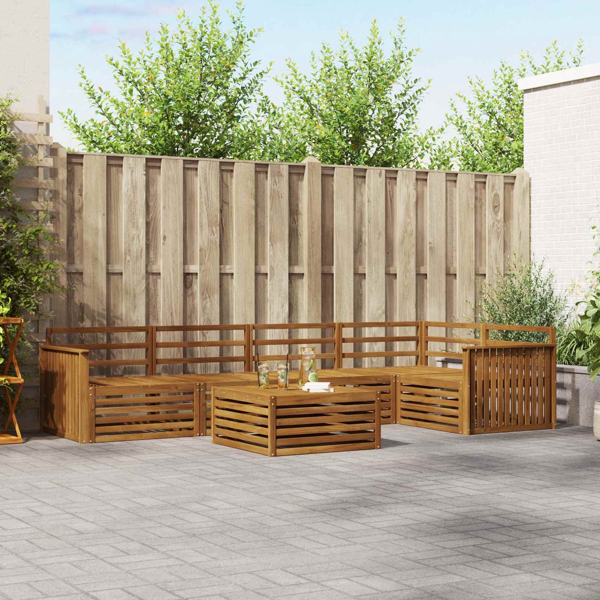 vidaXL Buiten - bank - set - 6 - st - 5-zits - Naturel - Massief - Acacia - Hout