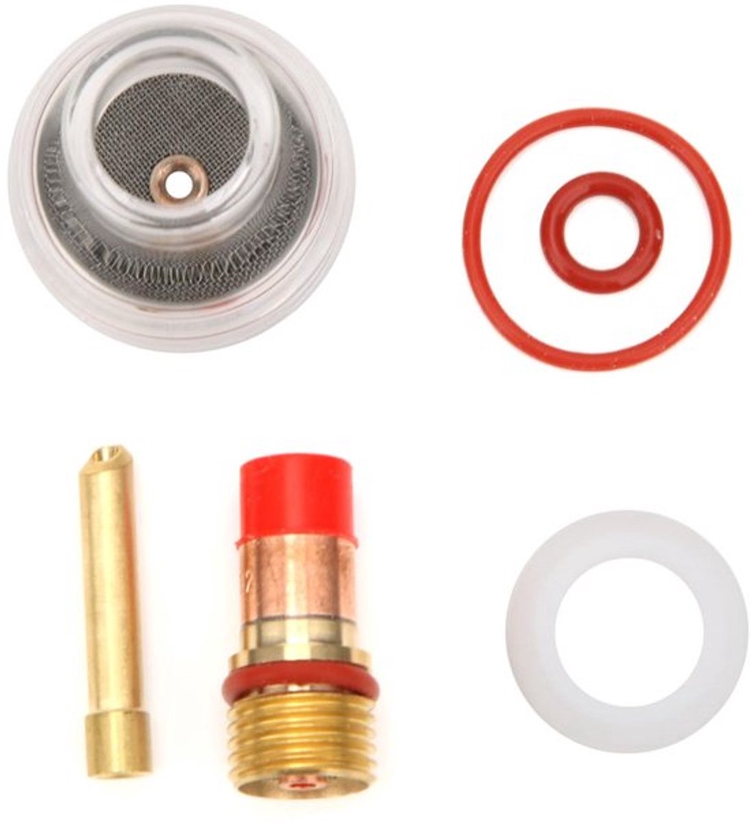 Gaslens voor WP lasbrander met collet en glazen kap van 2,4 mm, geschikt voor WP-17, WP-18 en WP-26 lasbranders voor nauwkeurig lassen en optimale gasbescherming