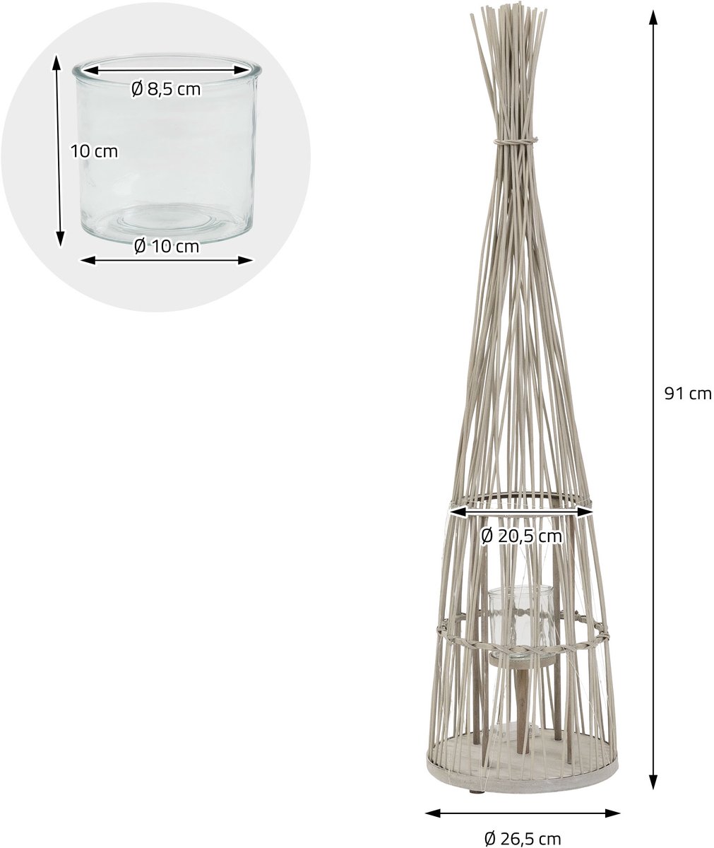 ECD Germany Bamboe lantaarn decoratieve houten windlicht serie grote kaarsenhouder van 91 cm hoog, sfeervolle led lichtketting met glazen inzetstuk luxe boho stijl tuinlantaarn gevlochten look moderne decoratie voor binnen buiten terras en woonkamer — cadeau in Wonen & Interieur - foto 7
