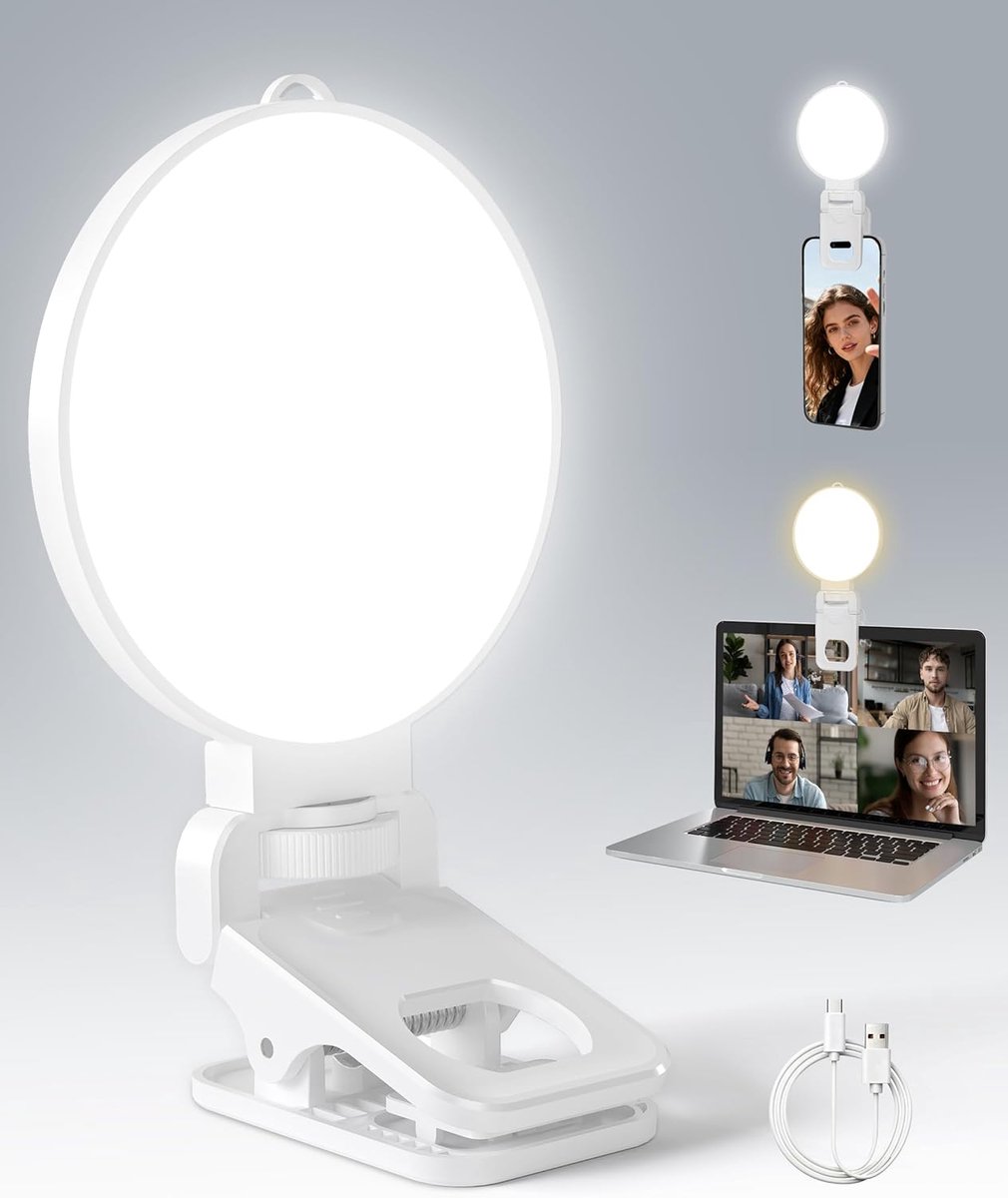 Draagbare selfielamp, oplaadbare LED-lamp voor telefoon, Geschikt voor iPhone/laptop, ringlicht met 3 verlichtingsstanden 3000-6500K voor make-up/TikTok/vlogs/videobellen