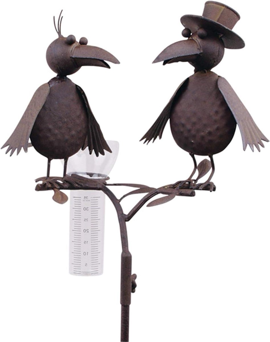 Regenmeter Tuin - Roestlook Metaal - Weer Meten - Vogel Design - 127 cm - Bruin