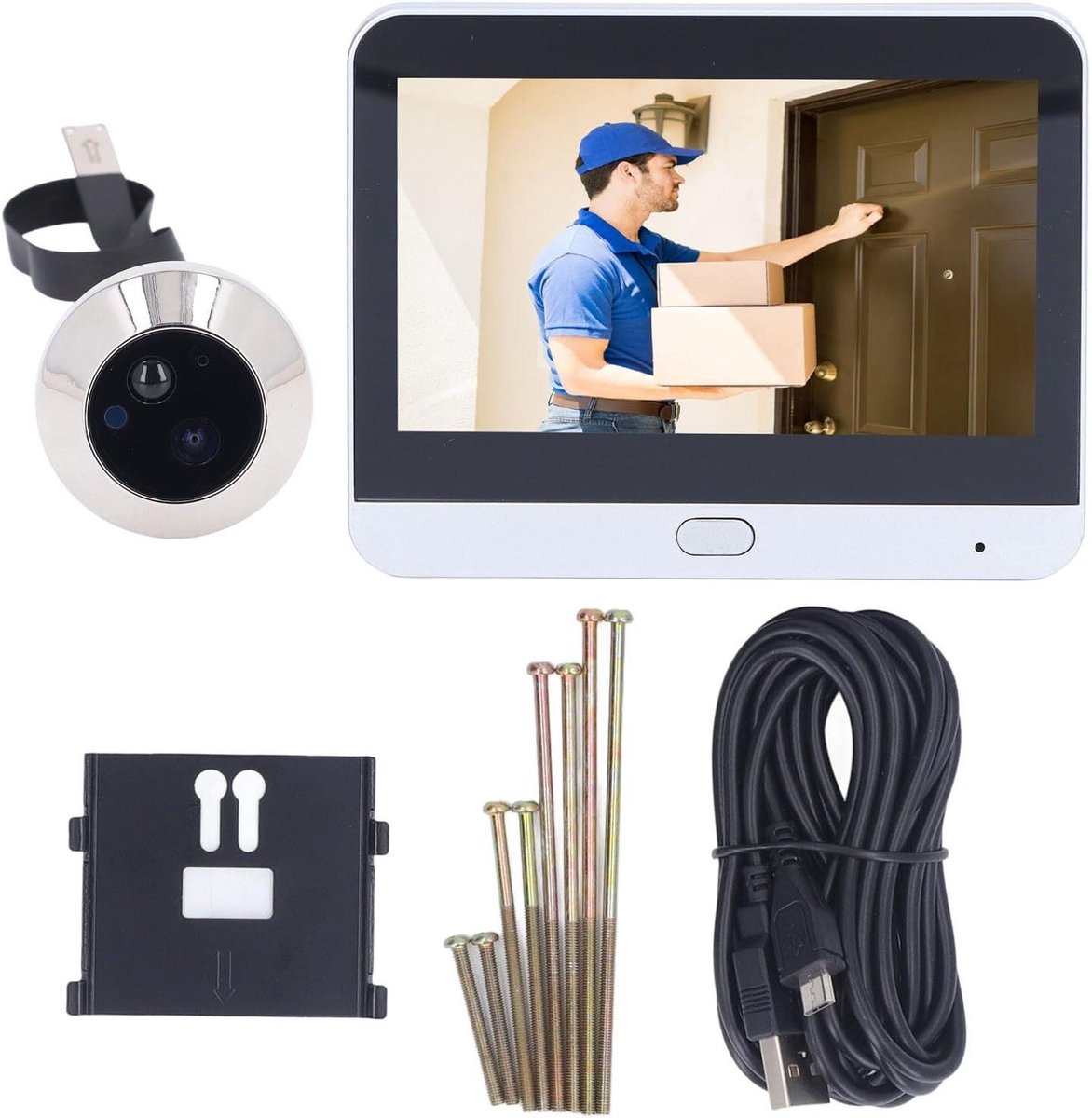 Slimme Videodeurbel - Draadloze Deurbel - Huis Beveiliging - 43 Inch Kleurenscherm - 1080p HD - Zwart