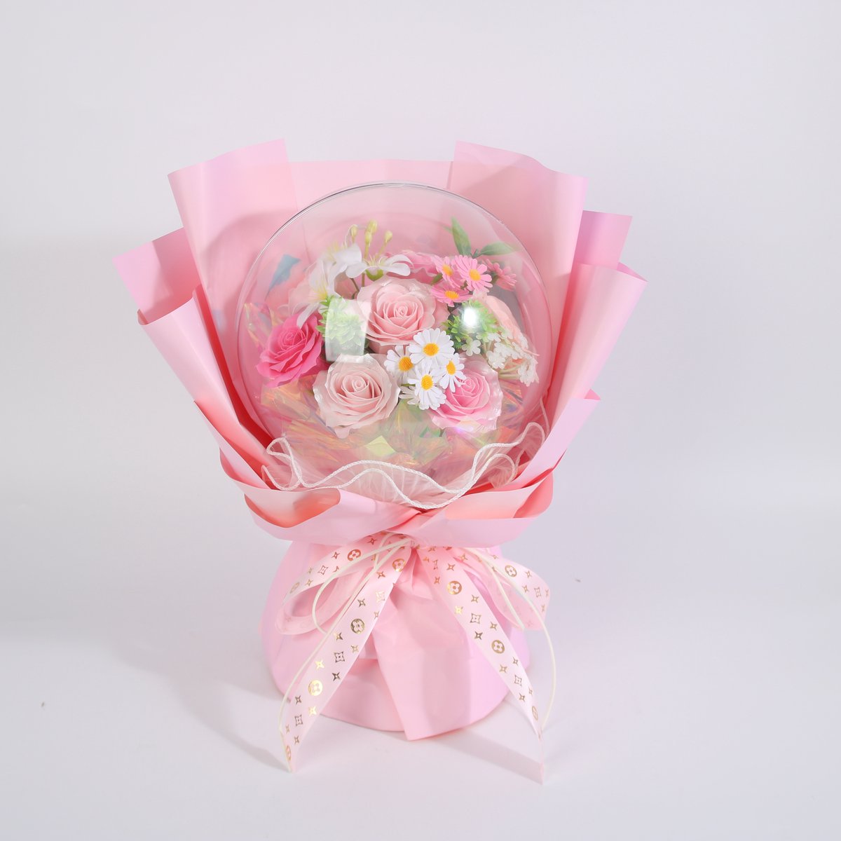 La Roselle Amsterdam Blush Bubble Bloom Luxe Kunstbloemen Boeket – Geurende EVA Foam Rozen in Transparante Bubble Dome