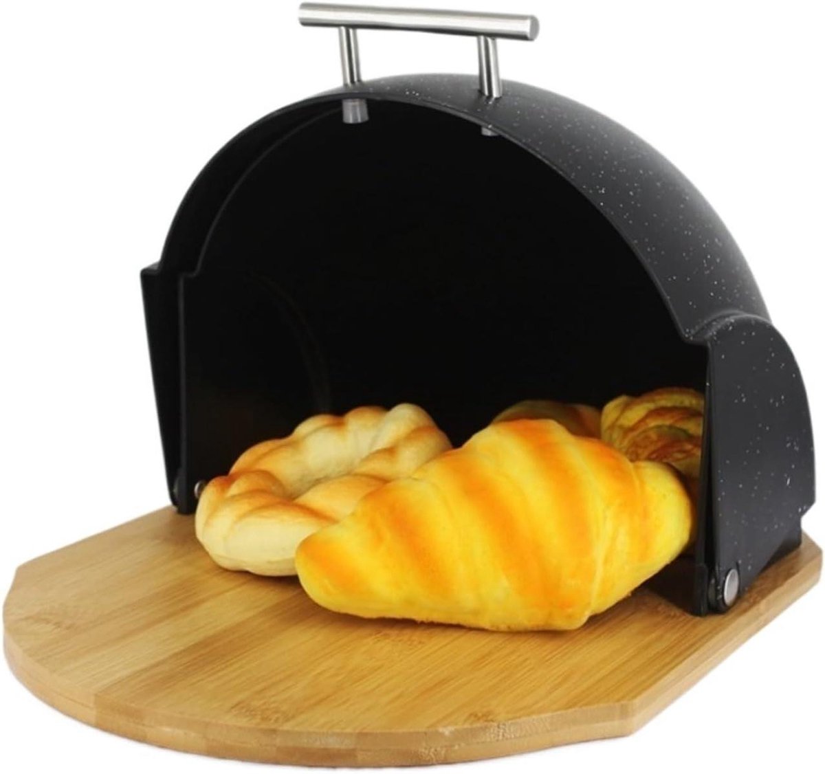 Broodtrommel Keukenopslag - Broodbak Broodbox - Brood Vers Houden - Modern Bamboe Deksel - 37x26.5x19.5cm - Zwart