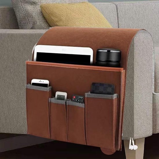 Bank Armleuning Organizer - Houders Opbergvak - Ontspannen Thuis - Antislip Grip - 5x28x5 cm - Bruin — afbeelding 5