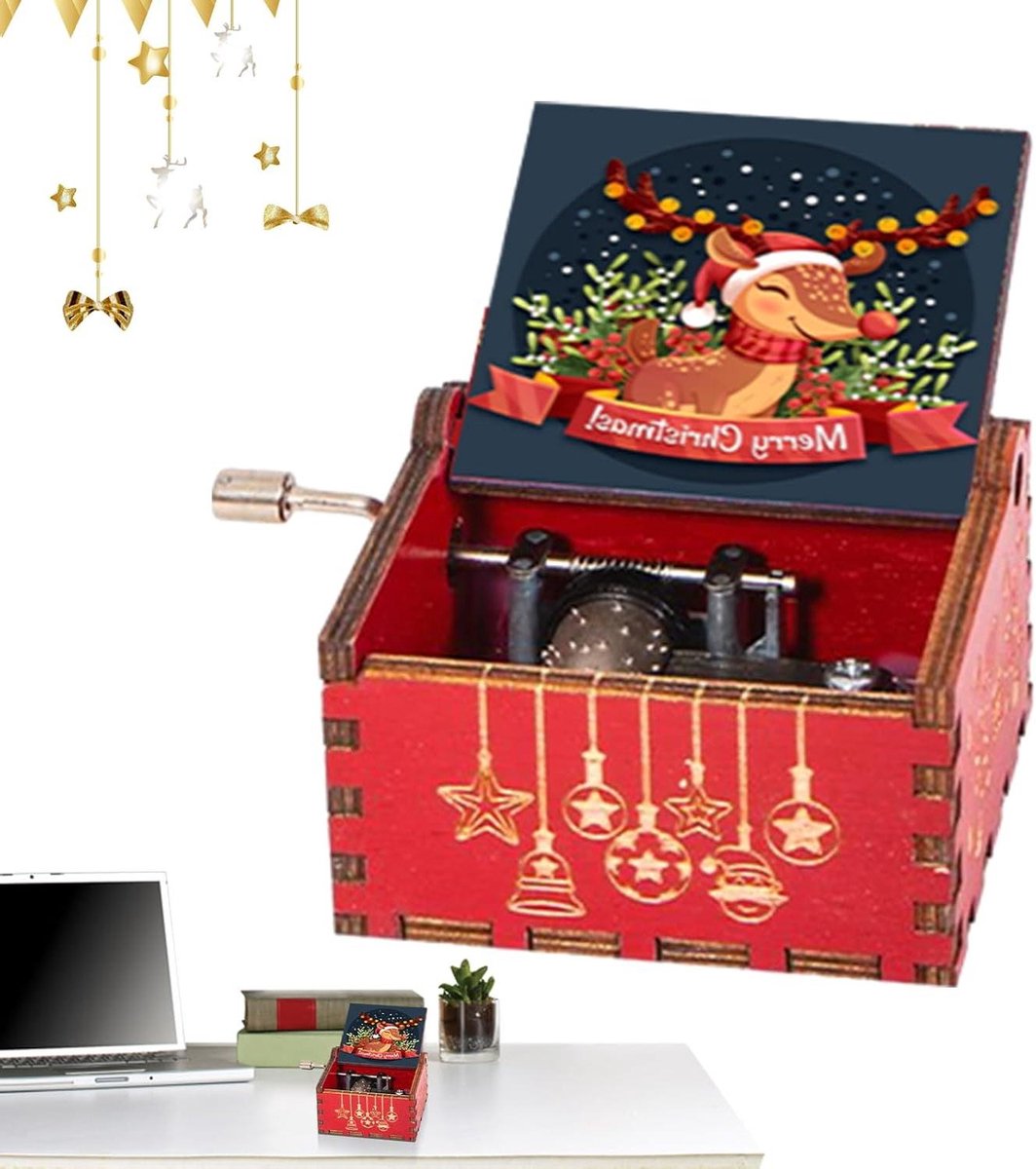 Muziekdoos Hout - Kerst Muziekdoos - Kerstsfeer Creëren - Handslinger Melodie - 6.4 cm - Natuurlijk Hout