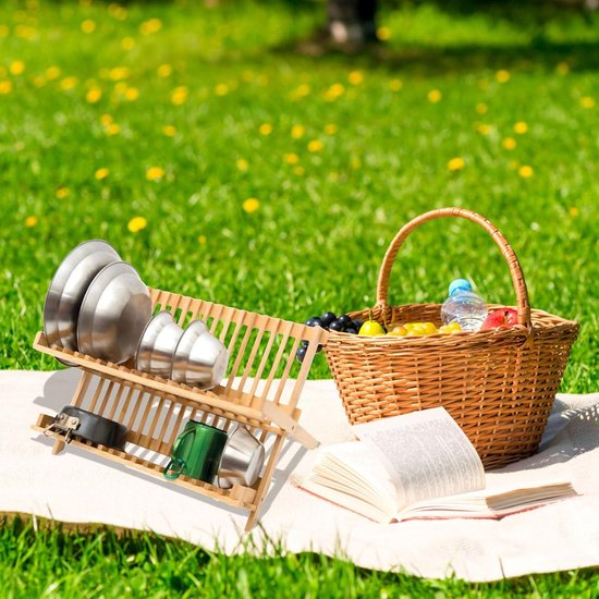 Opvouwbaar Afdruiprek - Houten Droogplank - Outdoor Keuken - Compact Opvouwbaar - 47 cm Lengte - Lichtbruin — afbeelding 4