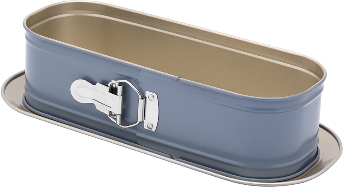 Valdinox Giovanni Ovale Springvorm 34x15 cm – Antiaanbaklaag – Bakvorm voor Cheesecake, Taart, Cake & Quiche – Blauw met Gouden Accenten