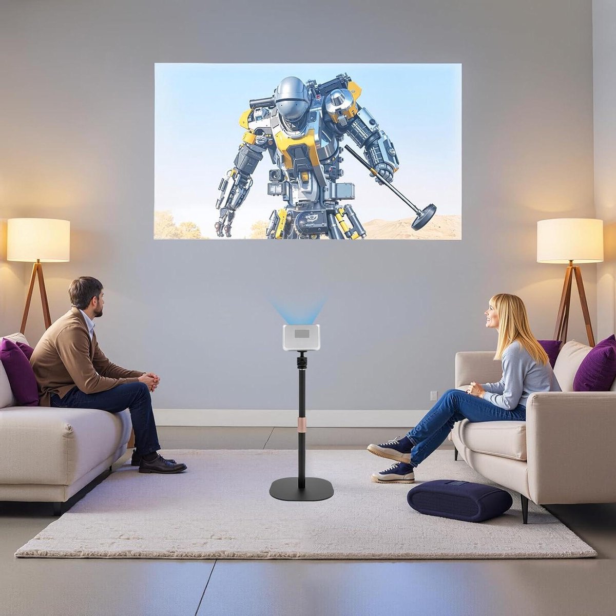 Beamerstandaard Vloer - Projector Houder - Thuisbioscoop Creëren - 360 Graden Draaibaar - 65-120cm Verstelbaar - Zwart