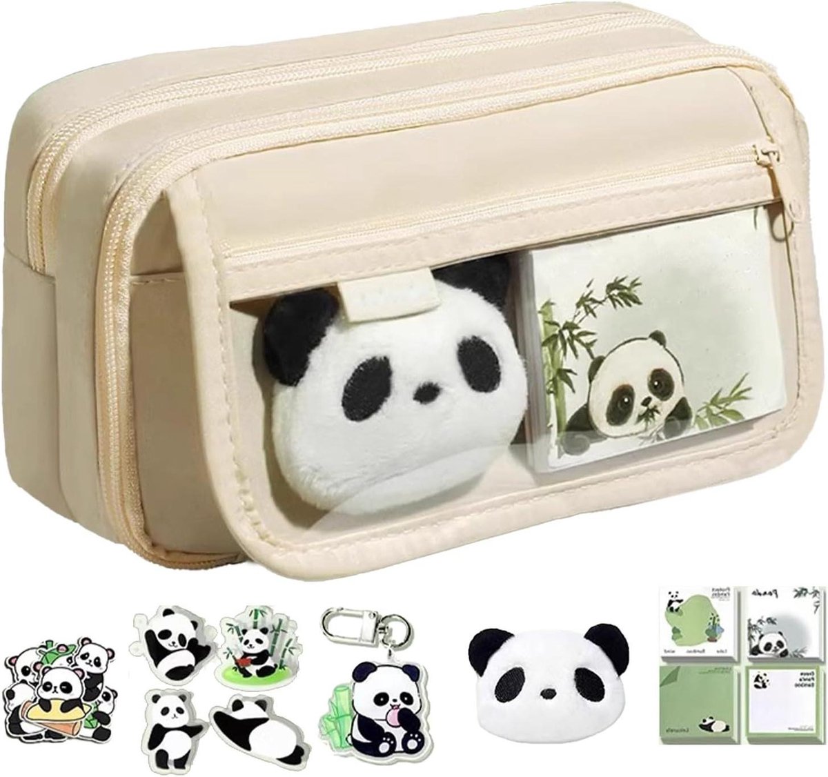 Leuke etuis - Pencil pouch - Briefpapier organiseren - Schattig panda ontwerp - 22x7.5x13cm - Romig