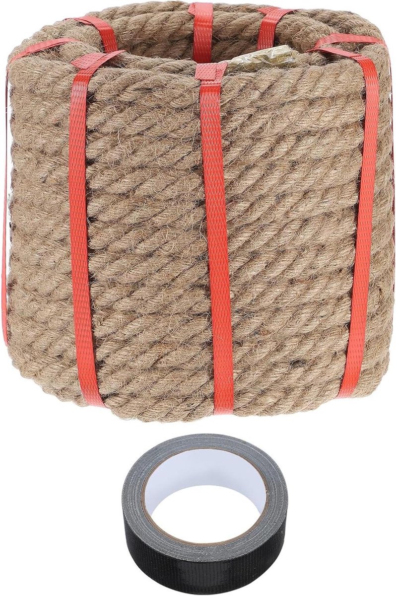 Jute touw dik - Natuurlijk touw - Handwerk decoratie - Met zwarte band - 18 meter - Geel