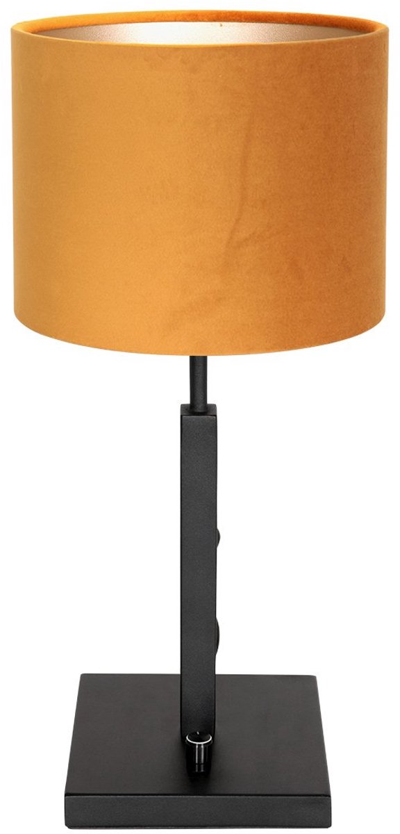 Zwarte tafellamp Stang 8164ZW van Steinhauer - Modern design van metaal en textiel, hoogte 40 cm, kap van goud velours stof met doorsnede 20 cm, ideaal voor binnengebruik