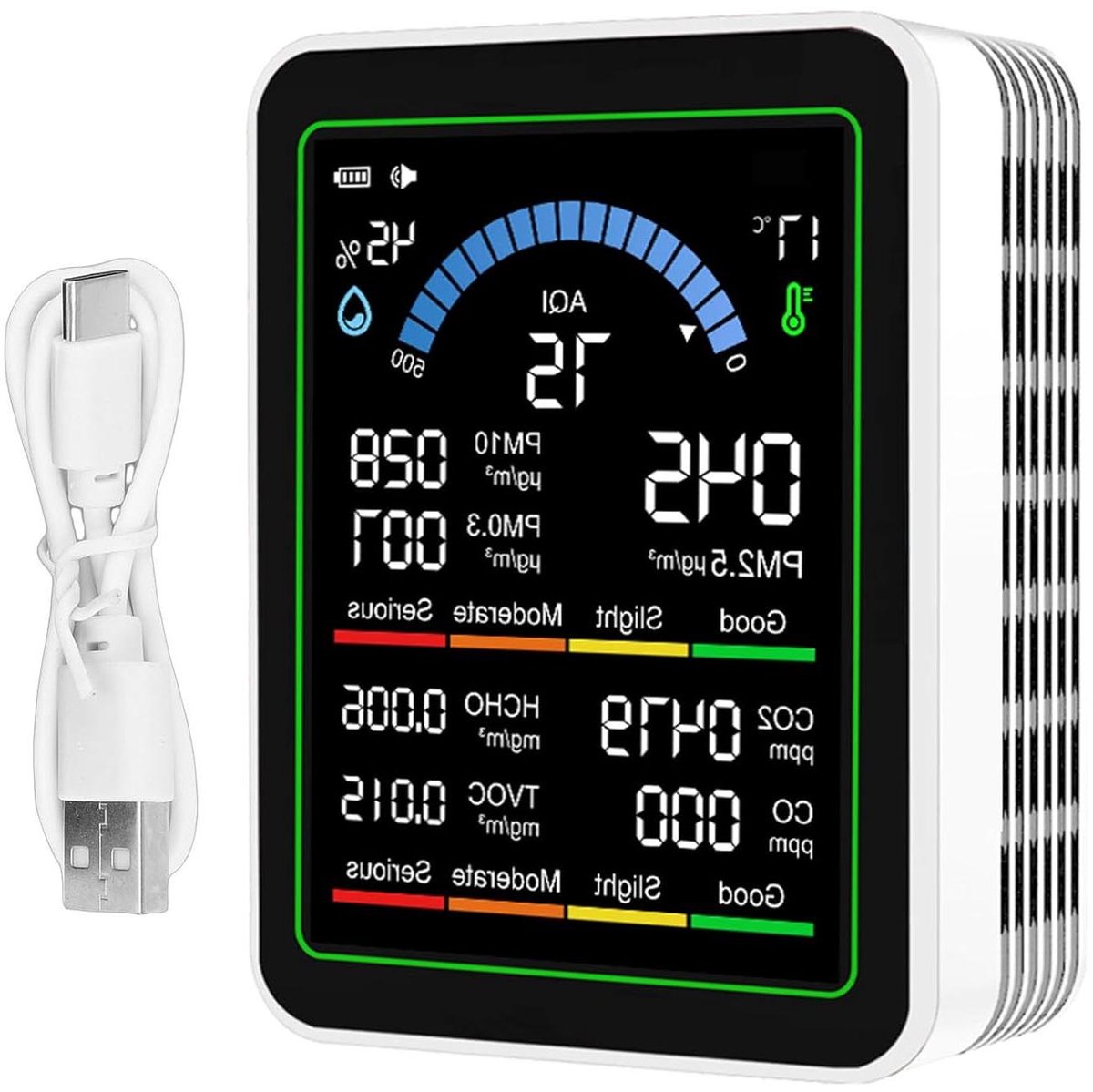 Luchtkwaliteit Detector - Binnenluchtmeter - Thuisgebruik - 10 in 1 Metingen - 2000 mAh Batterij - Wit