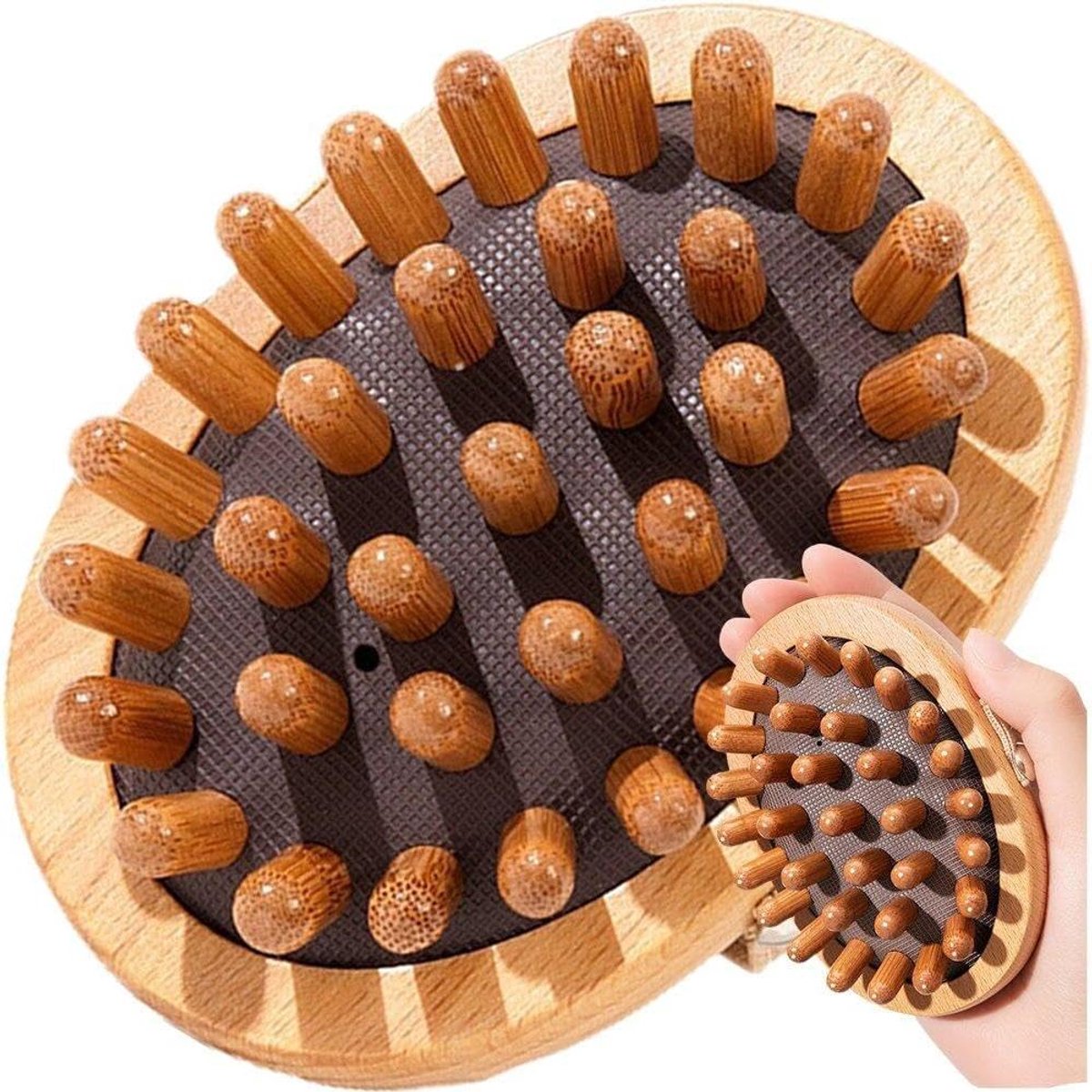 Houten Massage Borstel - Meridiaan Kam - Lymfe Vaten Baggeeren - Luchtkussen Ontwerp - 11 x 8 x 4.8 cm
