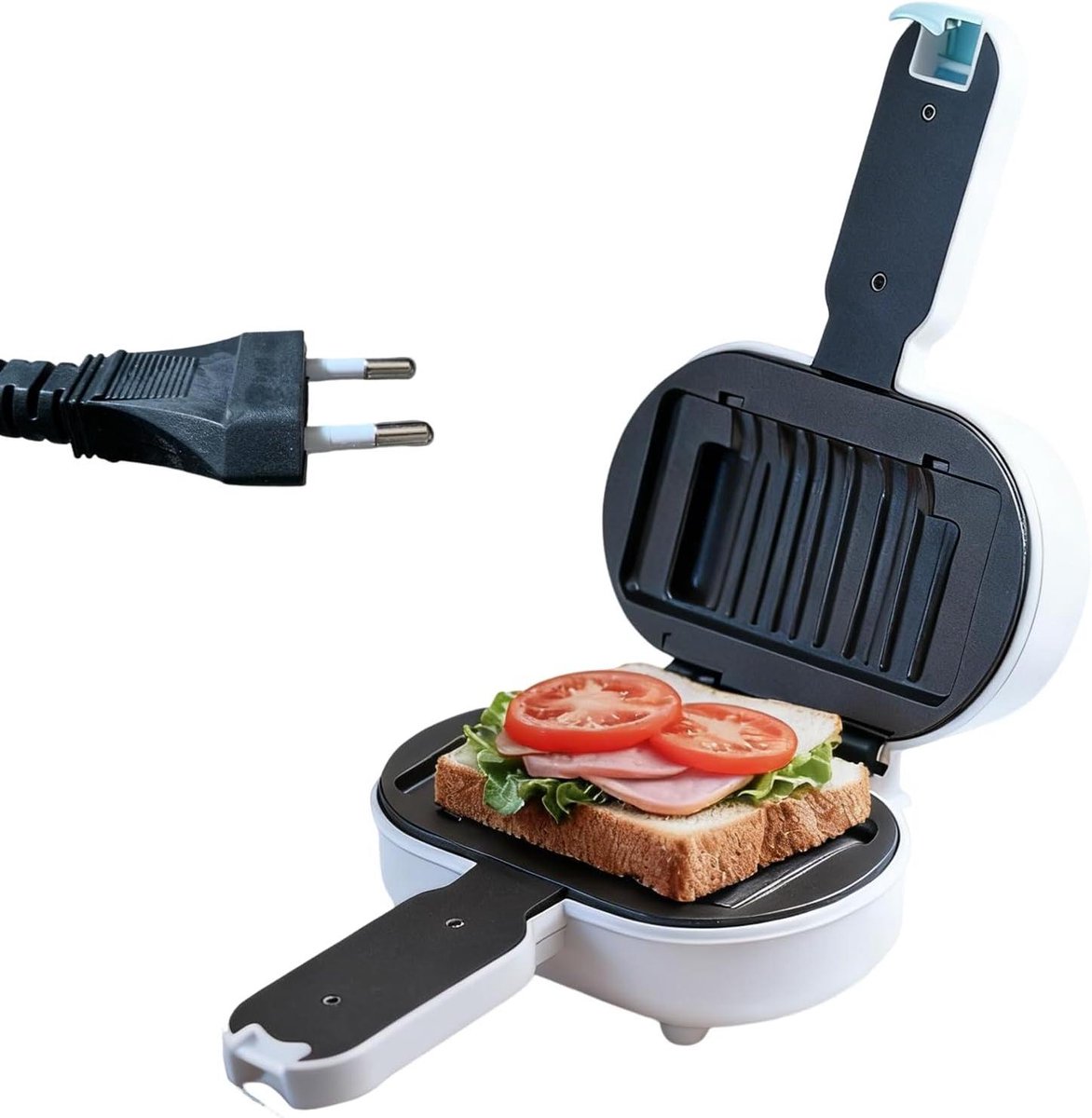 Warme sandwichmaker - Ontbijtmaker pers - Snelle maaltijden - Multifunctioneel apparaat - 25 x 12 x 25 cm - Wit