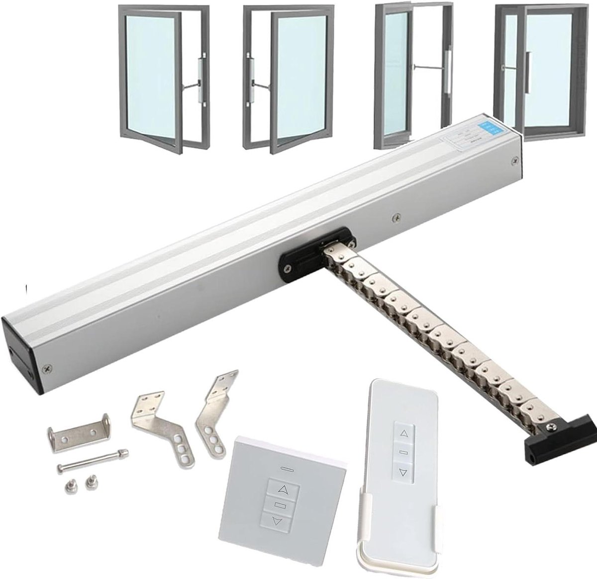 Elektrische Raamopener - Ketting Actuator - Ventilatie Automatiseren - Afstandsbediening Inbegrepen - 300-800mm Slag - Zilver