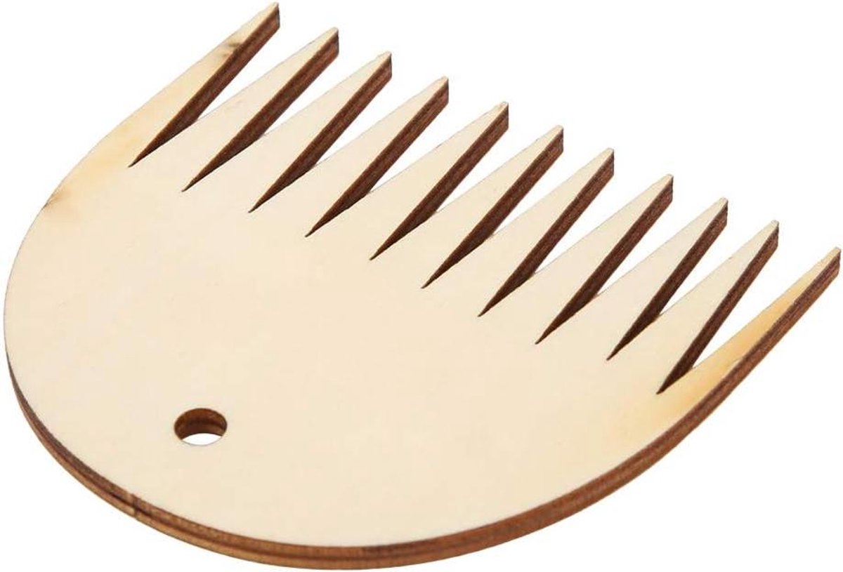 Houten Weefkam - Tapijt Tool - Textiel Vlechten - 11 Tanden Ontwerp - 7.5x7cm - Houtkleur
