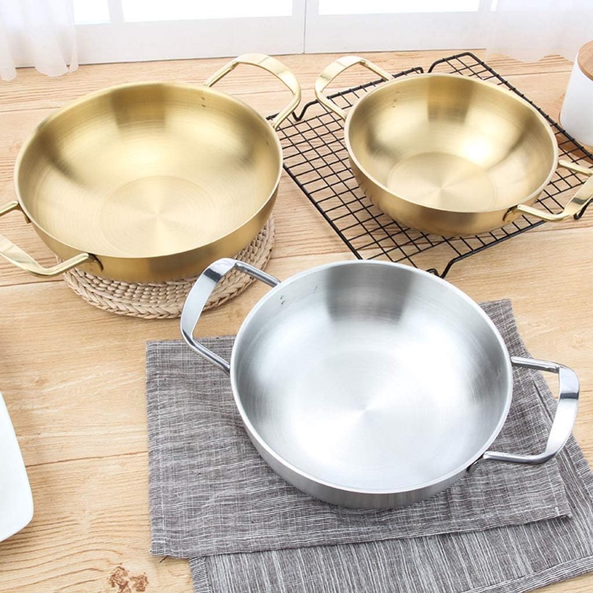 Paella pan - Kookpan soeppan - Thuis koken - Antiaanbaklaag - 22cm - Goud