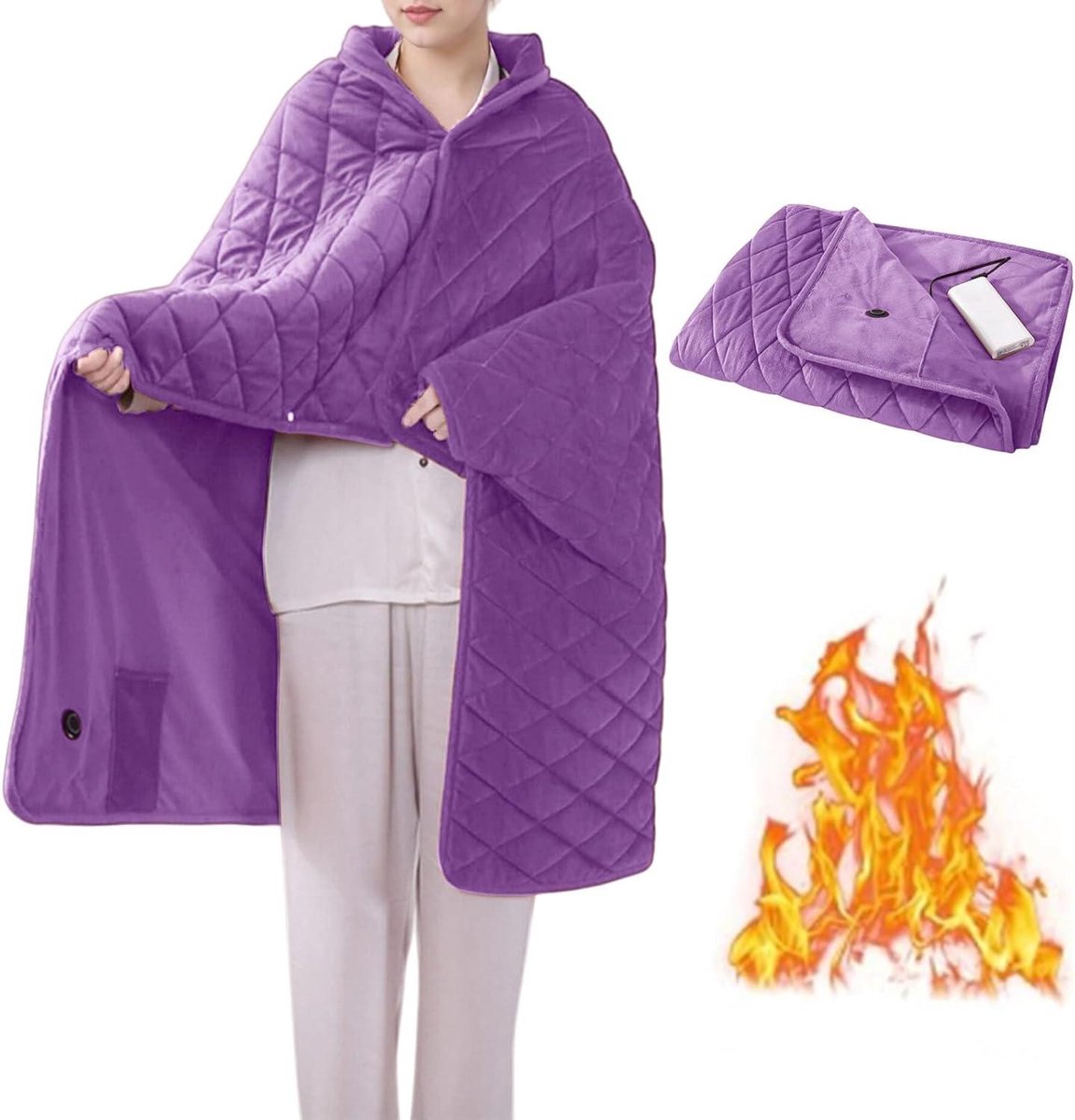 Verwarmde Deken - Elektrisch Plaid - Warm Blijven - Draadloos Oplaadbaar - Medium - Paars