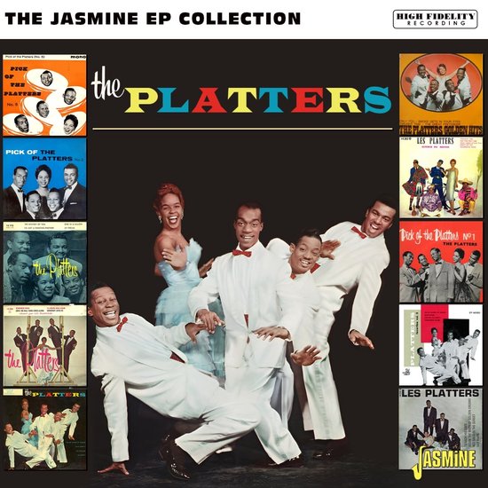 De hoes van The Jasmine EP Collection toont de groep The Platters in witte pakken met rode strikken. Verschillende EP-hoezen met de groep staan aan de zijkant.