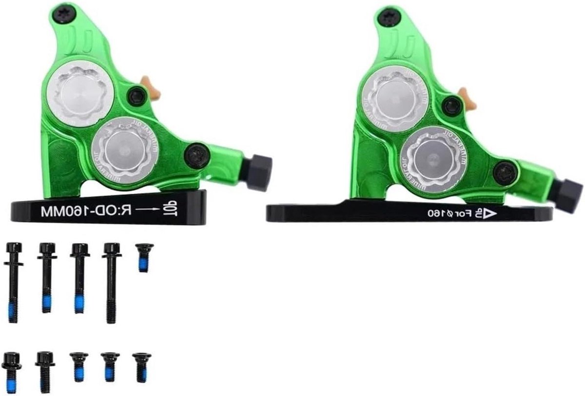 Fiets Remklauw - Hydraulische Schijfrem - Fietsen Bergaf - 4 Zuiger Systeem - Platte Montage - Groen