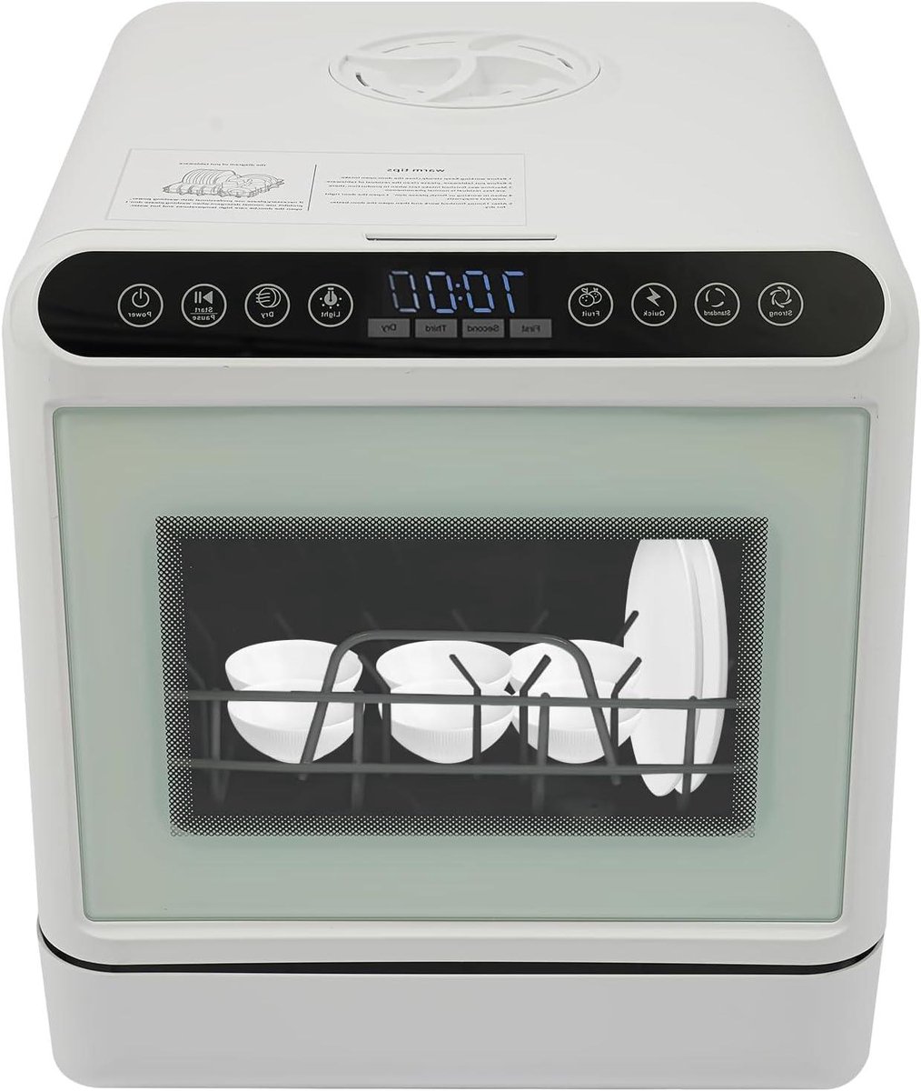 Mini Vaatwasser Tafelmodel Compact Hygiënisch Afwassen Hete Lucht Drogen 6 Liter Tank Wit