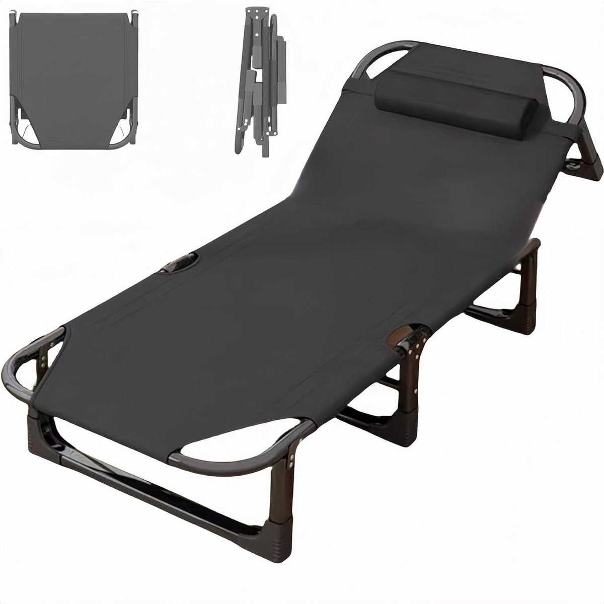 Kampeerbed Klapbed - Buitenbed Gastenbed - Ontspannen Buiten - Verstelbare Rugleuning - 75x190cm - Zwart