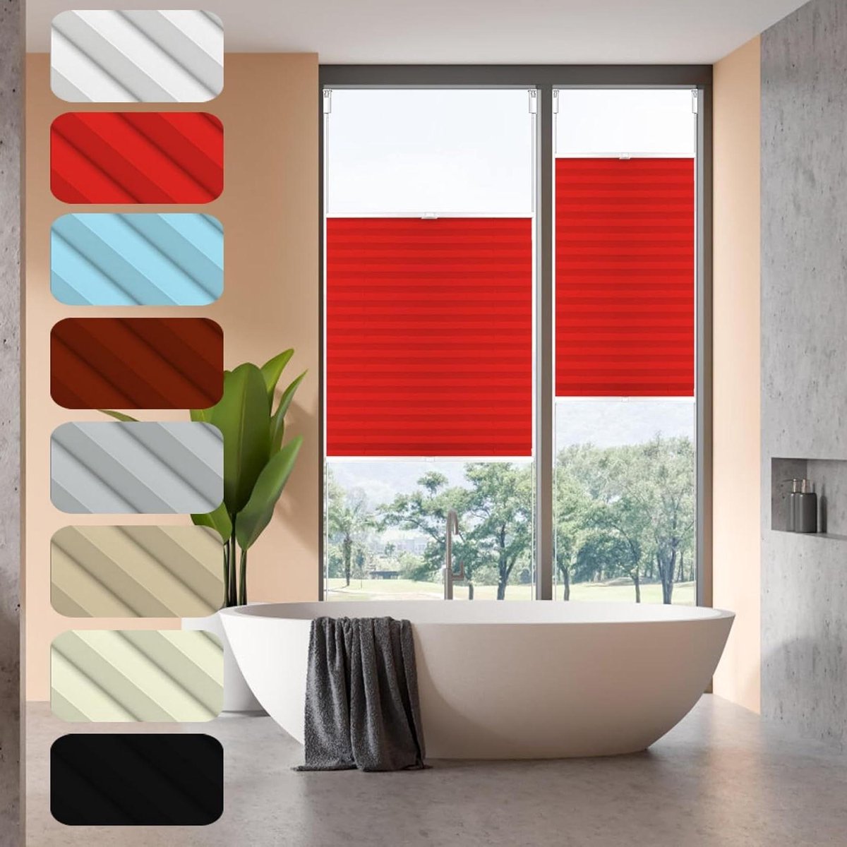 Plisségordijn - Zonwering - Inkijk weren - Montage zonder boren - 120 x 170 cm - Rood