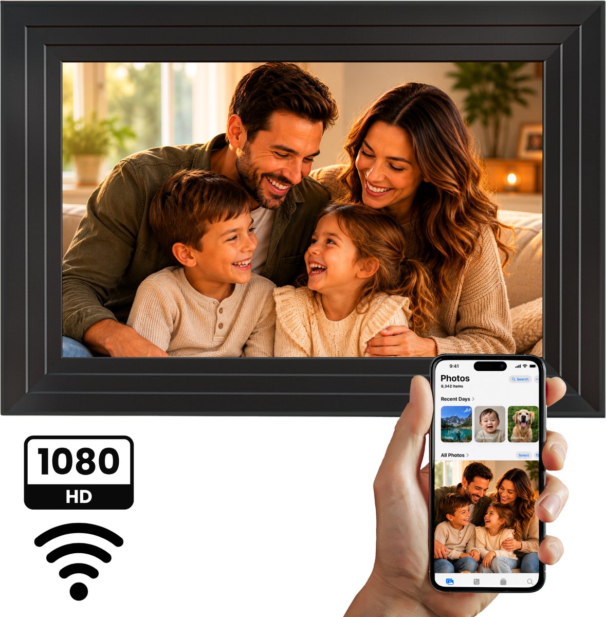 Hozard® Digitale Fotolijst 32GB - WiFi + Frameo App - Fotokader - 10.1 inch - IPS Touchscreen